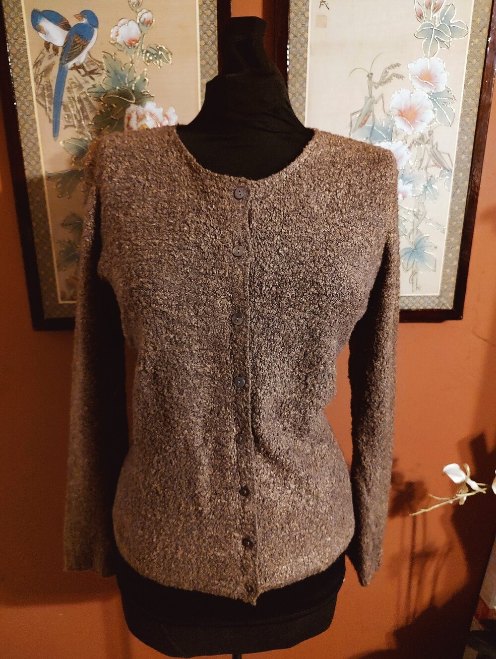 🍂🤎🍂 Sophisticated Mocha Brown Boucle Cardigan Sweater - M